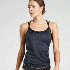 NWT ATHLETA Snake Bra Cup Blousy Tankini Swim Top Black Blue sz 40 D/DD